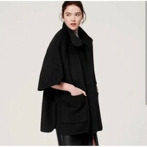 LOFT Ann Taylor Black Wool Blend Zip Front Cape Coat Funnel Neck Small NWT